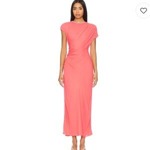 L'Academie by Marianna Bardot Midi Dress in Coral & Purple